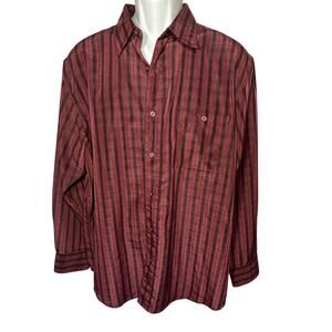 Haggar luxury microfiber long-sleeve button shirt maroon black plaid pattern L